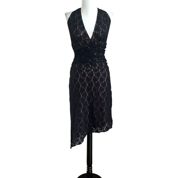 Vtg Wrapper Lace Asymmetrical Halter Dress XS Black Y2K Whimisgoth Fairy Grunge - Picture 2 of 13